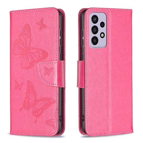 Funda de Cuero Cartera con Soporte Mariposa Carcasa B01F para Samsung Galaxy A73 5G Rosa Roja