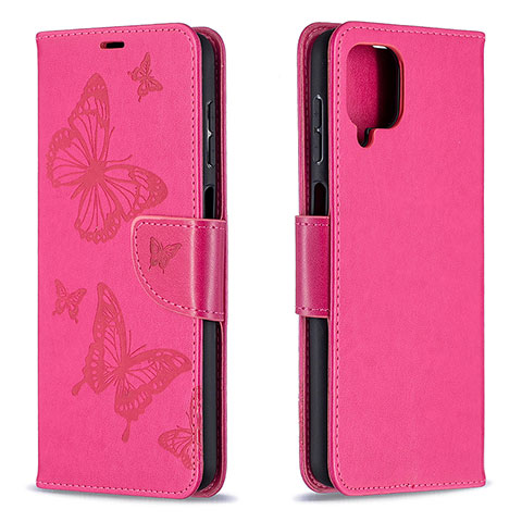 Funda de Cuero Cartera con Soporte Mariposa Carcasa B01F para Samsung Galaxy F12 Rosa Roja