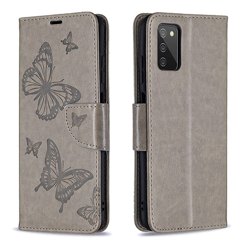 Funda de Cuero Cartera con Soporte Mariposa Carcasa B01F para Samsung Galaxy M02s Gris