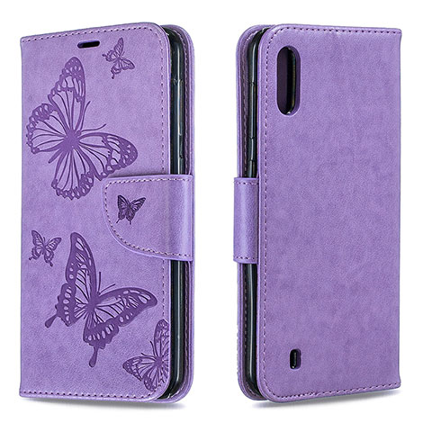 Funda de Cuero Cartera con Soporte Mariposa Carcasa B01F para Samsung Galaxy M10 Purpura Claro