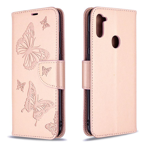 Funda de Cuero Cartera con Soporte Mariposa Carcasa B01F para Samsung Galaxy M11 Oro Rosa