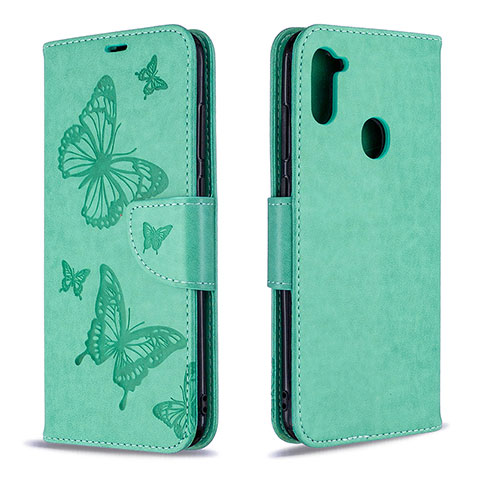 Funda de Cuero Cartera con Soporte Mariposa Carcasa B01F para Samsung Galaxy M11 Verde