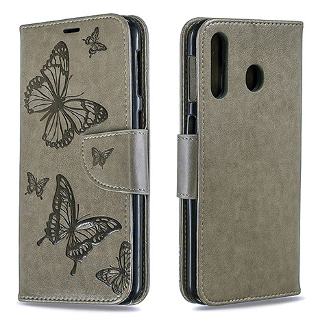 Funda de Cuero Cartera con Soporte Mariposa Carcasa B01F para Samsung Galaxy M30 Gris