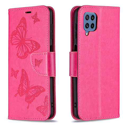 Funda de Cuero Cartera con Soporte Mariposa Carcasa B01F para Samsung Galaxy M32 4G Rosa Roja