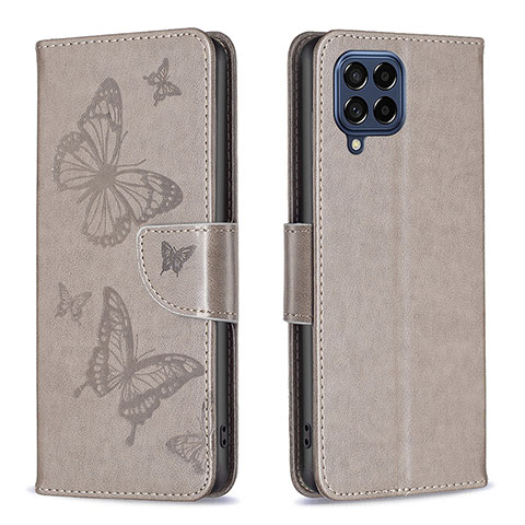 Funda de Cuero Cartera con Soporte Mariposa Carcasa B01F para Samsung Galaxy M53 5G Gris