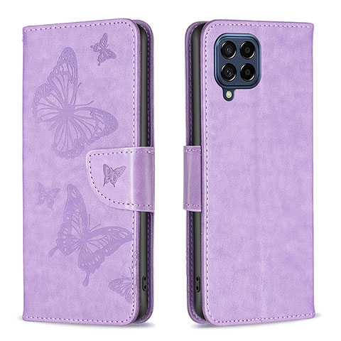 Funda de Cuero Cartera con Soporte Mariposa Carcasa B01F para Samsung Galaxy M53 5G Purpura Claro