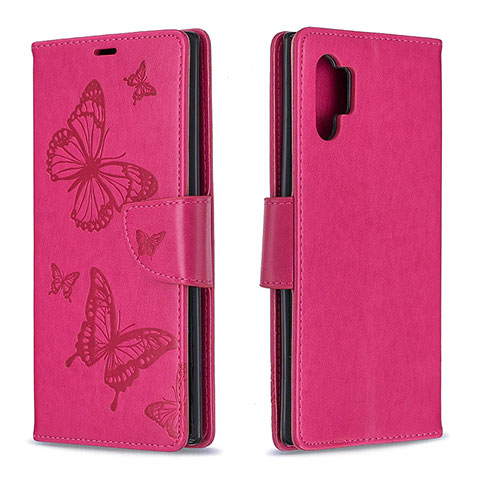 Funda de Cuero Cartera con Soporte Mariposa Carcasa B01F para Samsung Galaxy Note 10 Plus 5G Rosa Roja