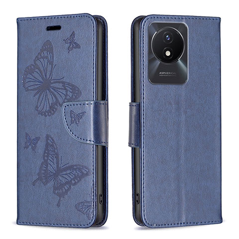 Funda de Cuero Cartera con Soporte Mariposa Carcasa B01F para Vivo Y02A Azul