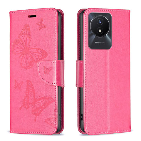 Funda de Cuero Cartera con Soporte Mariposa Carcasa B01F para Vivo Y02A Rosa Roja