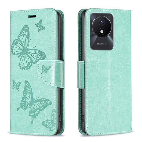 Funda de Cuero Cartera con Soporte Mariposa Carcasa B01F para Vivo Y02A Verde