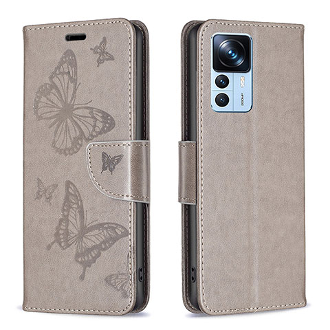 Funda de Cuero Cartera con Soporte Mariposa Carcasa B01F para Xiaomi Mi 12T 5G Gris