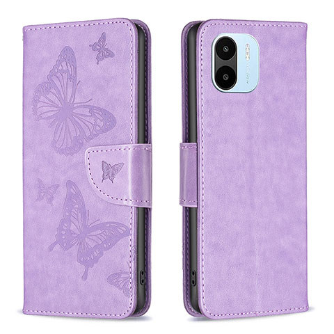 Funda de Cuero Cartera con Soporte Mariposa Carcasa B01F para Xiaomi Poco C50 Purpura Claro