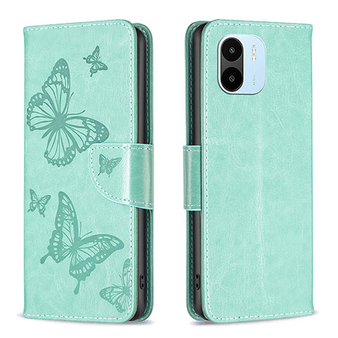 Funda de Cuero Cartera con Soporte Mariposa Carcasa B01F para Xiaomi Poco C51 Verde