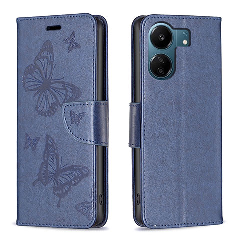 Funda de Cuero Cartera con Soporte Mariposa Carcasa B01F para Xiaomi Poco C65 Azul