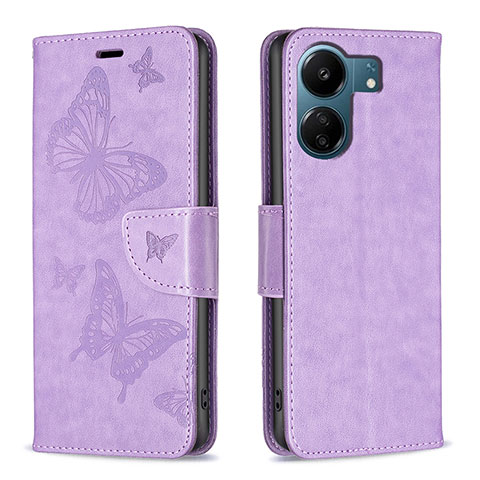 Funda de Cuero Cartera con Soporte Mariposa Carcasa B01F para Xiaomi Poco C65 Purpura Claro