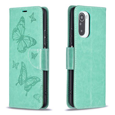 Funda de Cuero Cartera con Soporte Mariposa Carcasa B01F para Xiaomi Poco F3 5G Verde