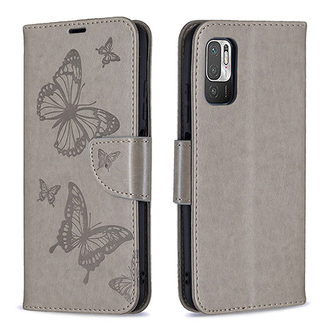 Funda de Cuero Cartera con Soporte Mariposa Carcasa B01F para Xiaomi POCO M3 Pro 5G Gris