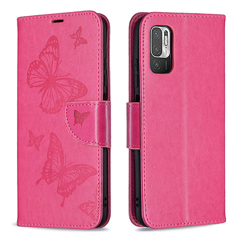 Funda de Cuero Cartera con Soporte Mariposa Carcasa B01F para Xiaomi POCO M3 Pro 5G Rosa Roja