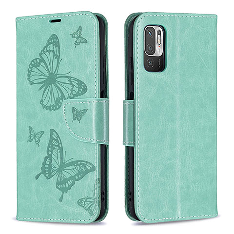 Funda de Cuero Cartera con Soporte Mariposa Carcasa B01F para Xiaomi POCO M3 Pro 5G Verde