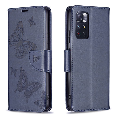 Funda de Cuero Cartera con Soporte Mariposa Carcasa B01F para Xiaomi Poco M4 Pro 5G Azul