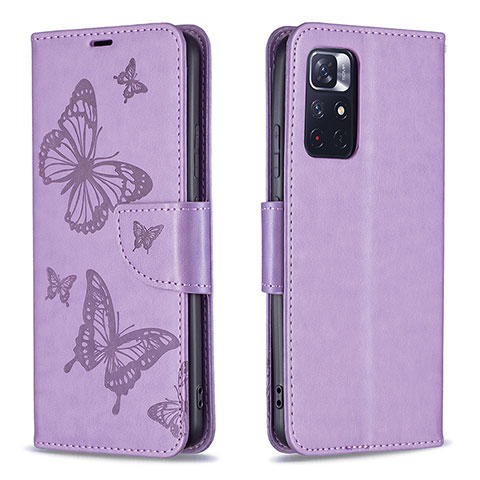 Funda de Cuero Cartera con Soporte Mariposa Carcasa B01F para Xiaomi Poco M4 Pro 5G Purpura Claro