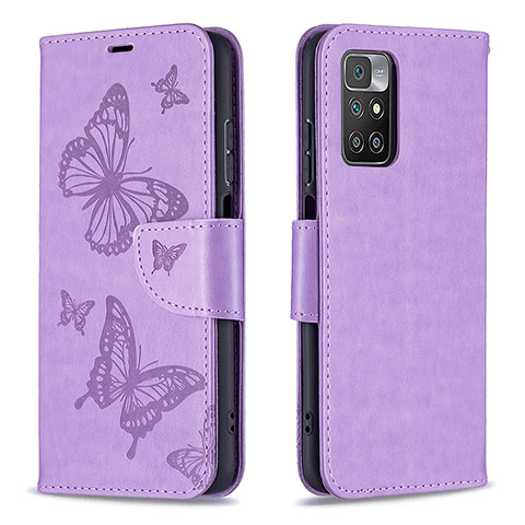 Funda de Cuero Cartera con Soporte Mariposa Carcasa B01F para Xiaomi Redmi 10 (2022) Purpura Claro