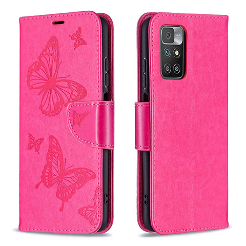 Funda de Cuero Cartera con Soporte Mariposa Carcasa B01F para Xiaomi Redmi 10 (2022) Rosa Roja