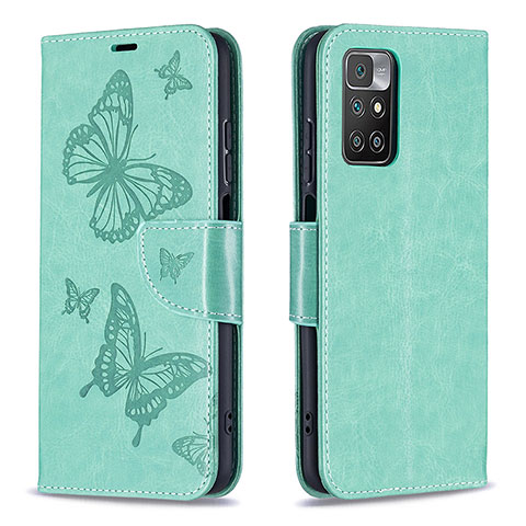 Funda de Cuero Cartera con Soporte Mariposa Carcasa B01F para Xiaomi Redmi 10 (2022) Verde