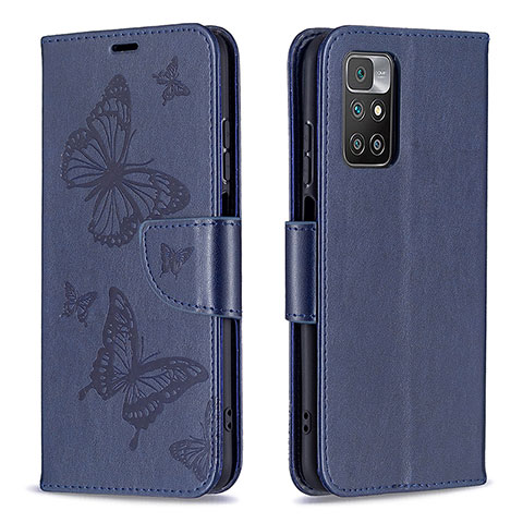 Funda de Cuero Cartera con Soporte Mariposa Carcasa B01F para Xiaomi Redmi 10 4G Azul
