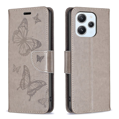 Funda de Cuero Cartera con Soporte Mariposa Carcasa B01F para Xiaomi Redmi 12 4G Gris