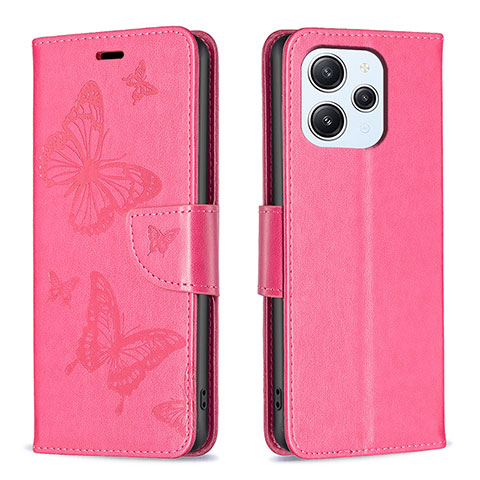 Funda de Cuero Cartera con Soporte Mariposa Carcasa B01F para Xiaomi Redmi 12 4G Rosa Roja