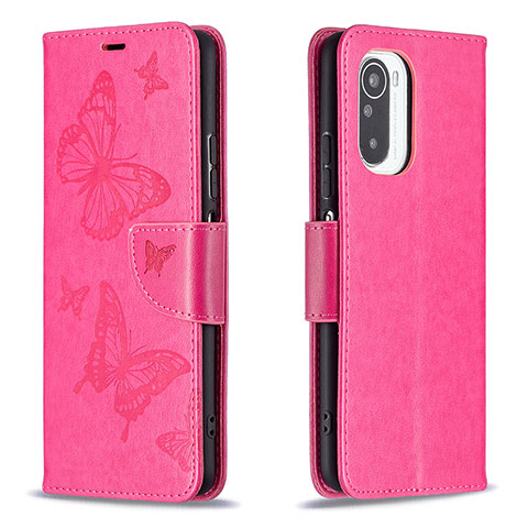 Funda de Cuero Cartera con Soporte Mariposa Carcasa B01F para Xiaomi Redmi K40 5G Rosa Roja