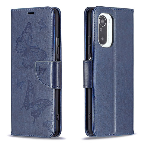 Funda de Cuero Cartera con Soporte Mariposa Carcasa B01F para Xiaomi Redmi K40 Pro 5G Azul