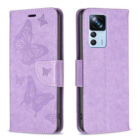 Funda de Cuero Cartera con Soporte Mariposa Carcasa B01F para Xiaomi Redmi K50 Ultra 5G Purpura Claro