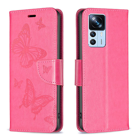 Funda de Cuero Cartera con Soporte Mariposa Carcasa B01F para Xiaomi Redmi K50 Ultra 5G Rosa Roja