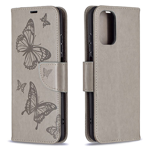 Funda de Cuero Cartera con Soporte Mariposa Carcasa B01F para Xiaomi Redmi Note 10 4G Gris