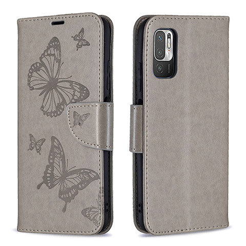 Funda de Cuero Cartera con Soporte Mariposa Carcasa B01F para Xiaomi Redmi Note 10 5G Gris