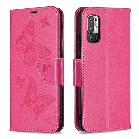 Funda de Cuero Cartera con Soporte Mariposa Carcasa B01F para Xiaomi Redmi Note 10 5G Rosa Roja