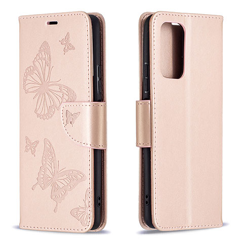 Funda de Cuero Cartera con Soporte Mariposa Carcasa B01F para Xiaomi Redmi Note 10 Pro Max Oro Rosa