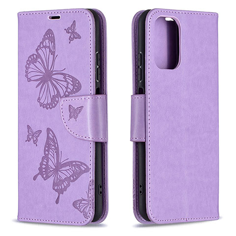 Funda de Cuero Cartera con Soporte Mariposa Carcasa B01F para Xiaomi Redmi Note 10S 4G Purpura Claro