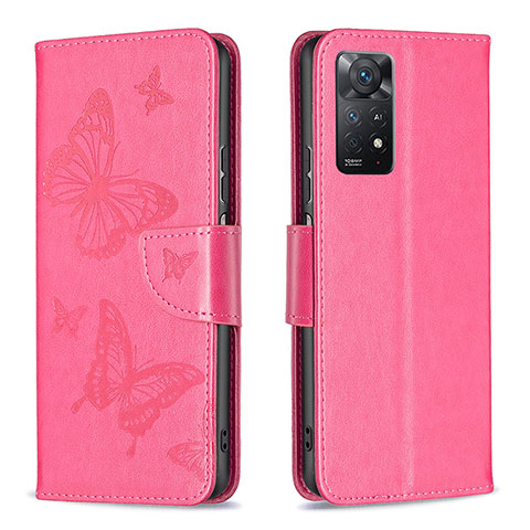 Funda de Cuero Cartera con Soporte Mariposa Carcasa B01F para Xiaomi Redmi Note 11 Pro 4G Rosa Roja