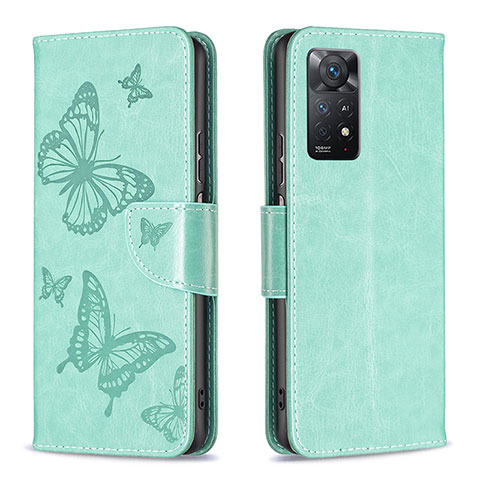 Funda de Cuero Cartera con Soporte Mariposa Carcasa B01F para Xiaomi Redmi Note 11 Pro 4G Verde