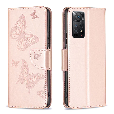Funda de Cuero Cartera con Soporte Mariposa Carcasa B01F para Xiaomi Redmi Note 11 Pro 5G Oro Rosa