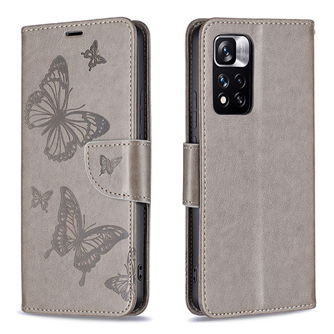 Funda de Cuero Cartera con Soporte Mariposa Carcasa B01F para Xiaomi Redmi Note 11 Pro+ Plus 5G Gris