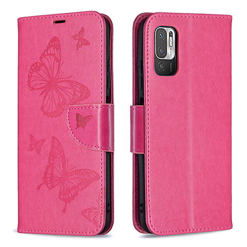 Funda de Cuero Cartera con Soporte Mariposa Carcasa B01F para Xiaomi Redmi Note 11 SE 5G Rosa Roja