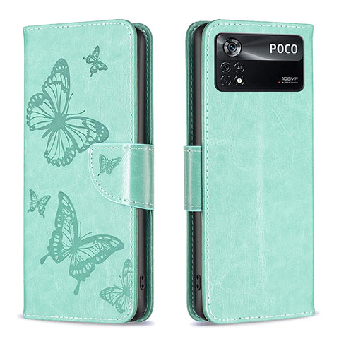 Funda de Cuero Cartera con Soporte Mariposa Carcasa B01F para Xiaomi Redmi Note 11E Pro 5G Verde