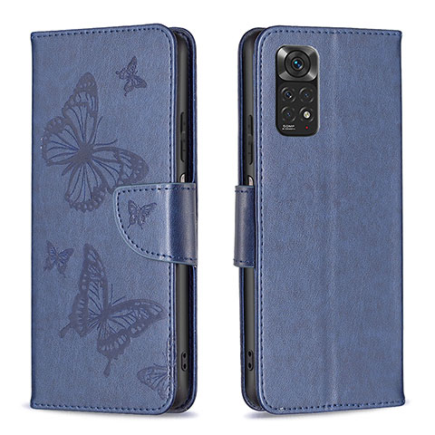 Funda de Cuero Cartera con Soporte Mariposa Carcasa B01F para Xiaomi Redmi Note 11S 4G Azul