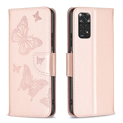 Funda de Cuero Cartera con Soporte Mariposa Carcasa B01F para Xiaomi Redmi Note 11S 4G Oro Rosa