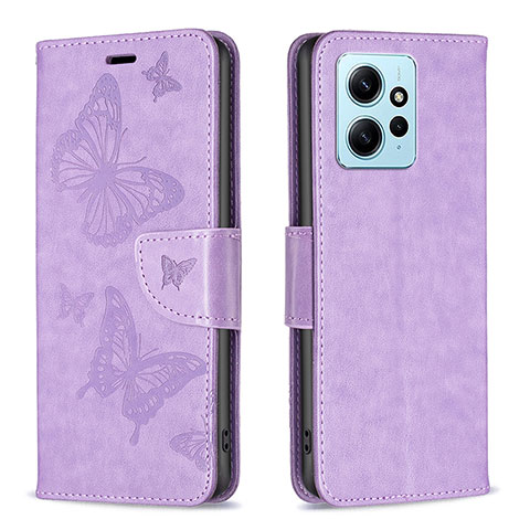 Funda de Cuero Cartera con Soporte Mariposa Carcasa B01F para Xiaomi Redmi Note 12 4G Purpura Claro