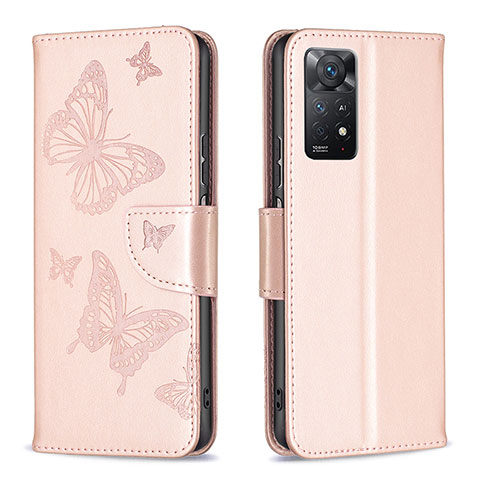 Funda de Cuero Cartera con Soporte Mariposa Carcasa B01F para Xiaomi Redmi Note 12 Pro 4G Oro Rosa